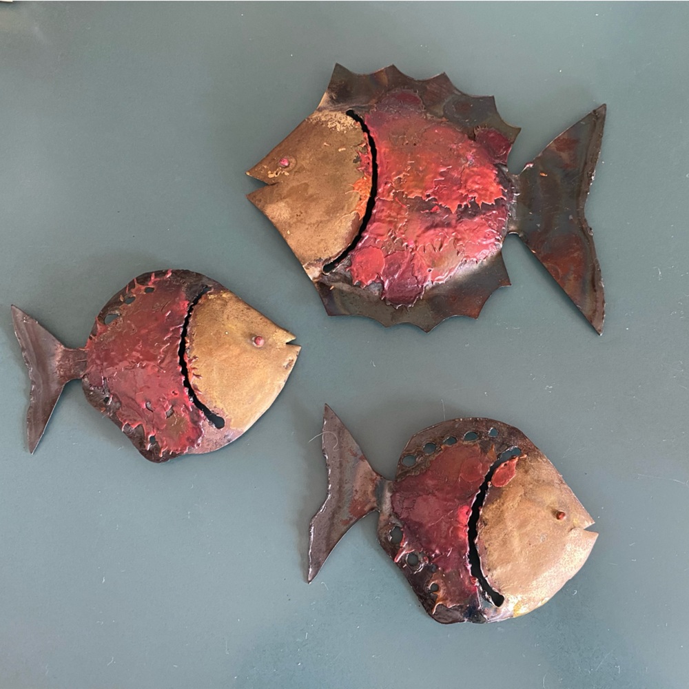 Set of 3 1980’s Brutalist Metal Fish